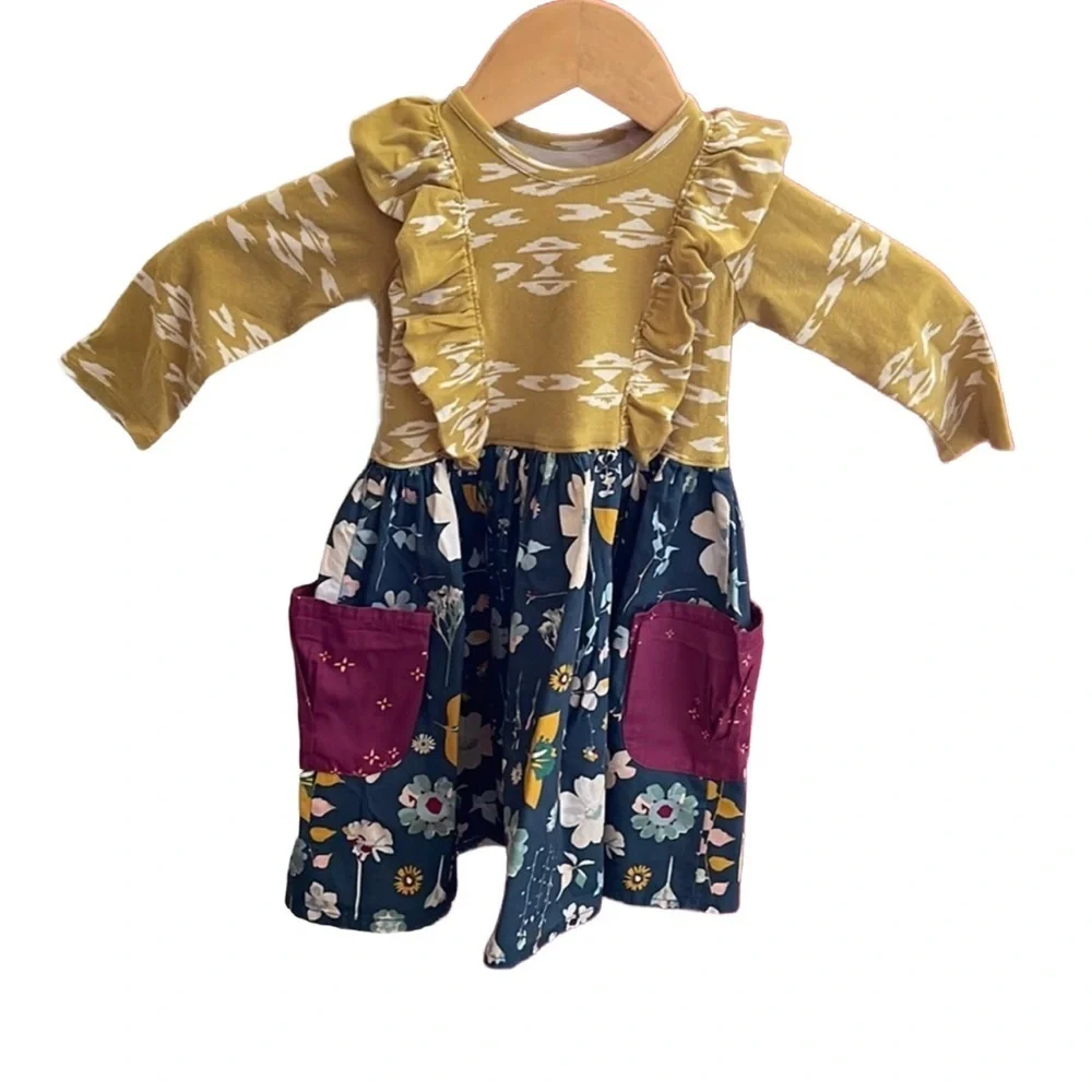 Lottie Mae clothing girls dress size 18M GUC blue and yellow colors